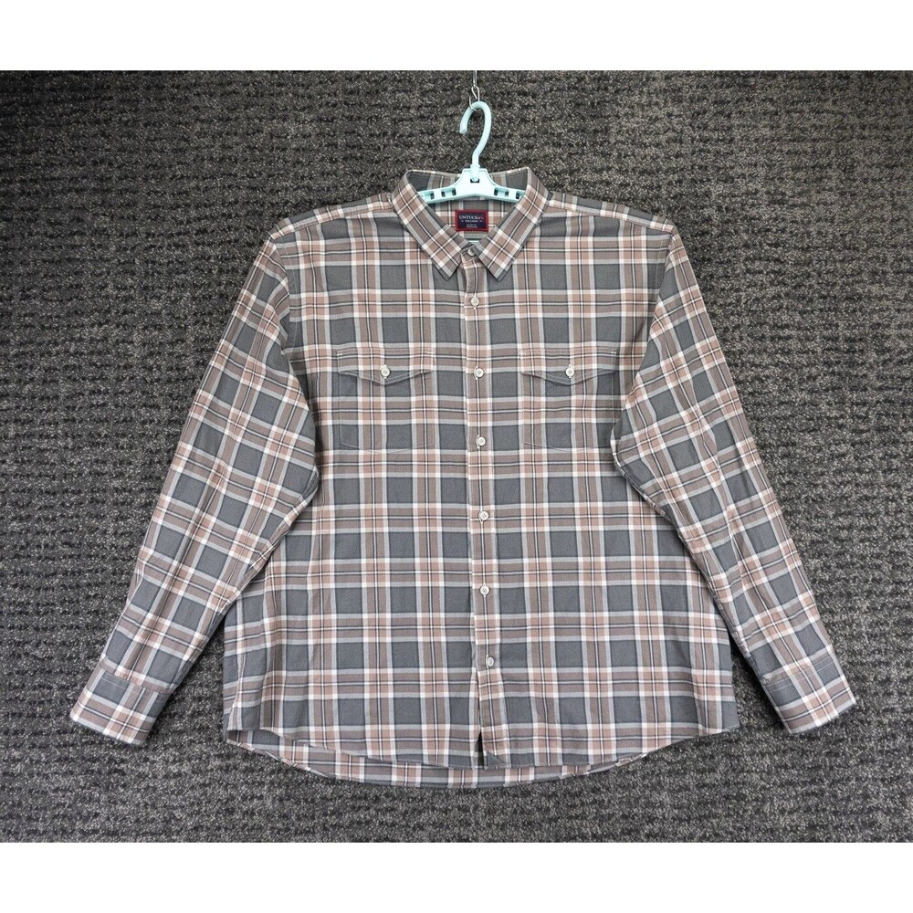 UNTUCKit Shirt Mens 3XL Gray Beige Plaid Flannel Long Sleeve 100% Cotton Casual